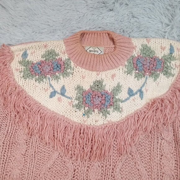 Vintage Nuggets Womens Sweater Pink L Open Knit Stretch Casual Cozy Grandma - Picture 4 of 11